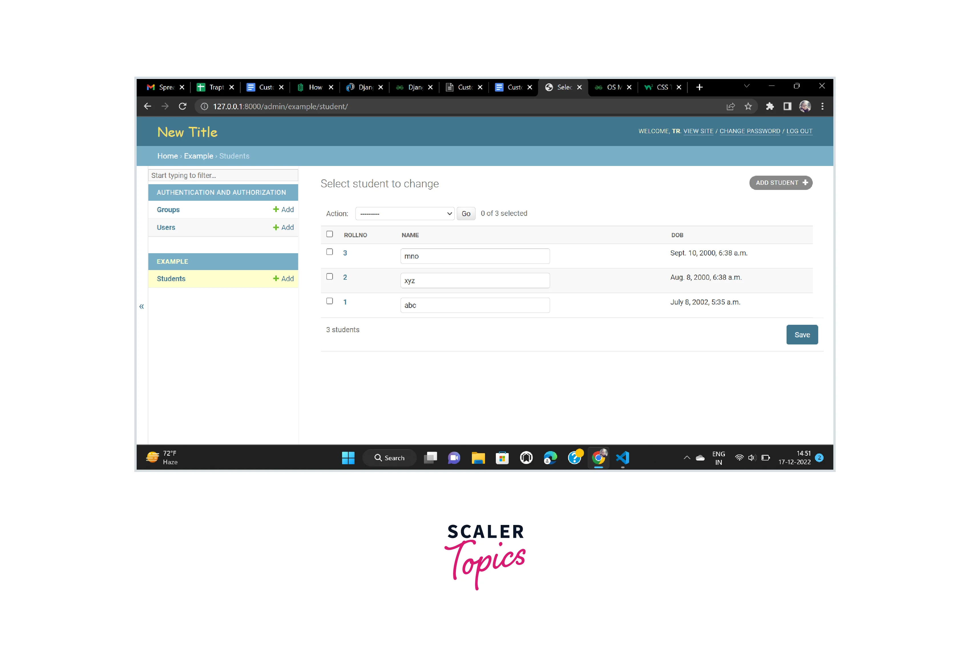 admin panel with the changed title1