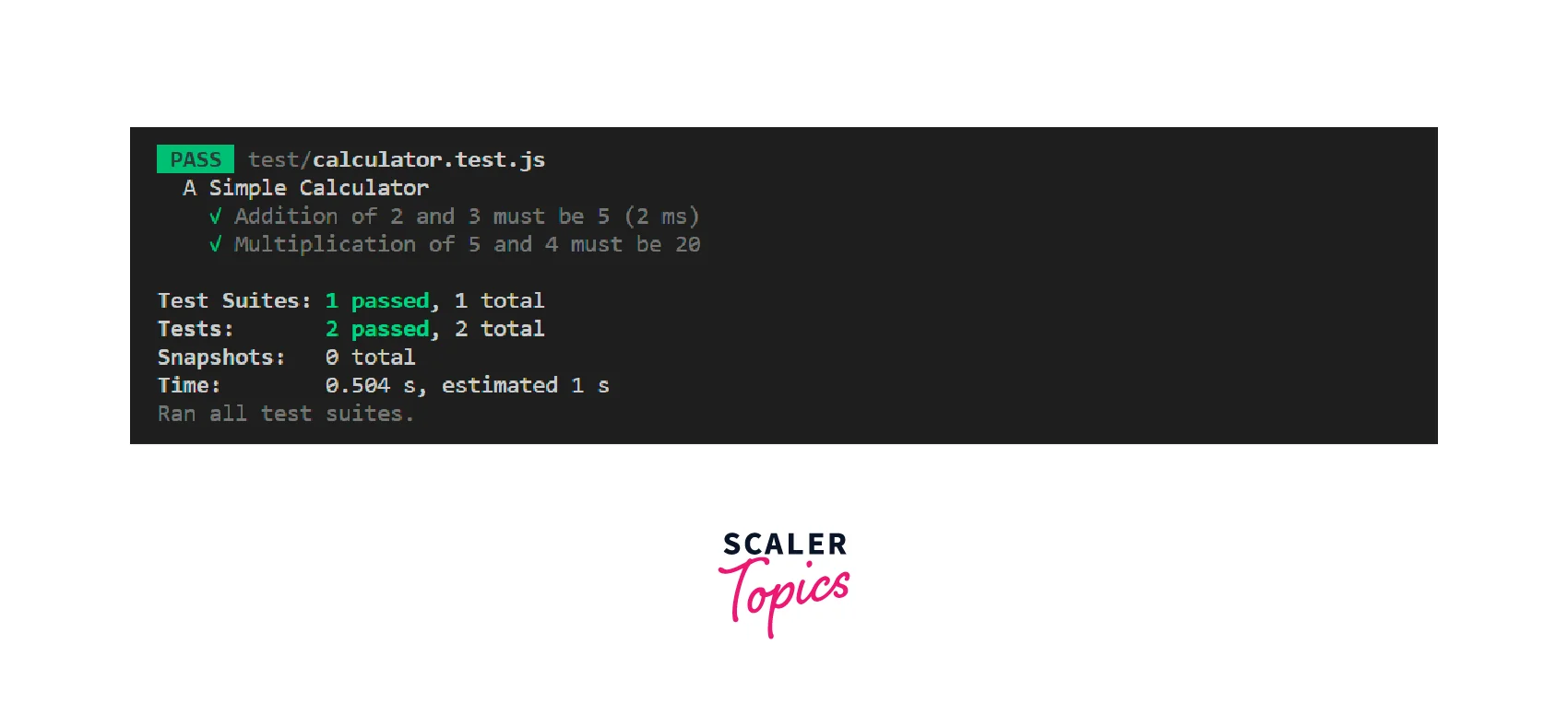 output npm run test command